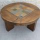 Brutalist coffee table in solid wood and stoneware tiles, circa 1960.