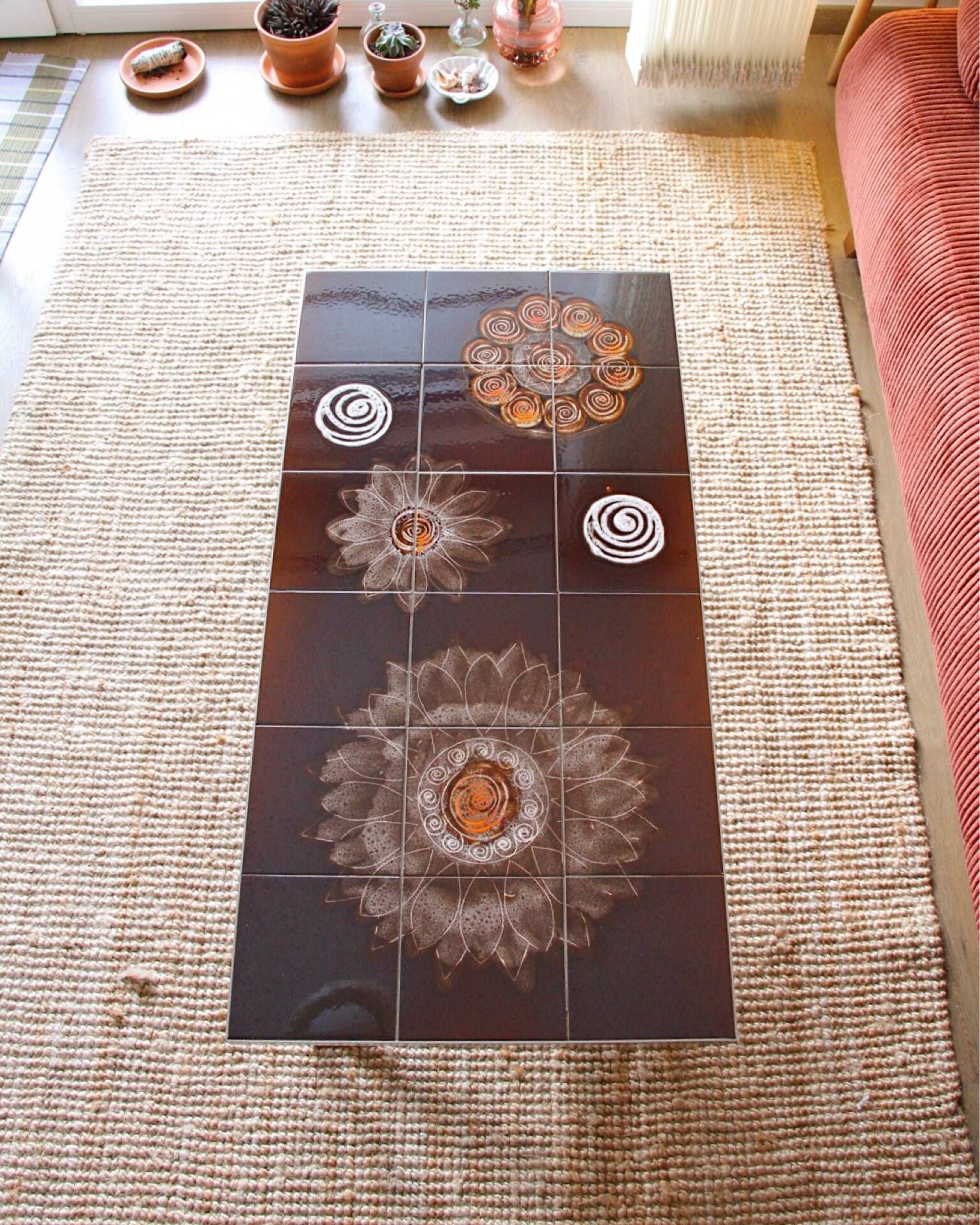 Vintage coffee table in glazed ceramic and metal – 1970s