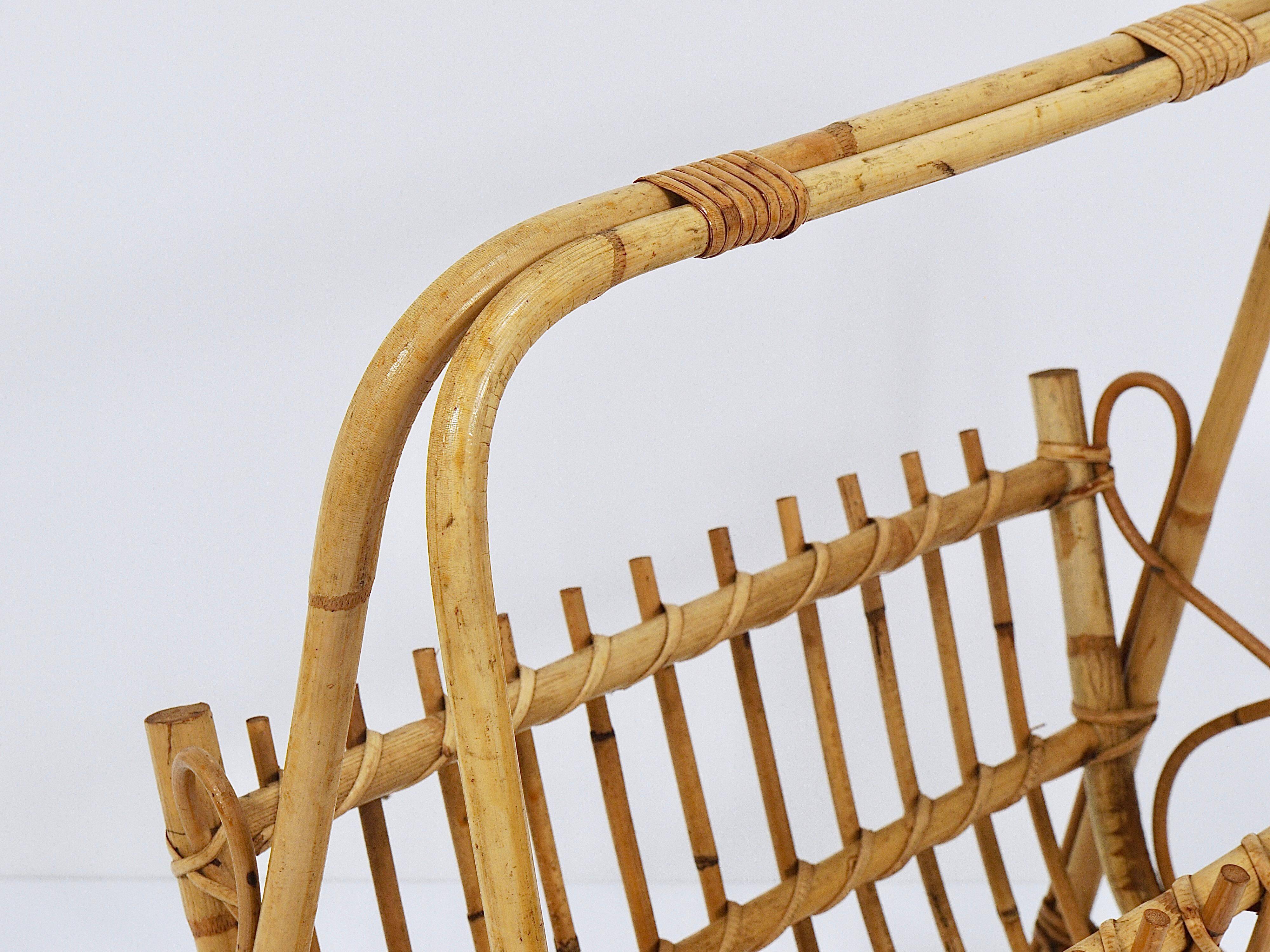 Bamboo and rattan magazine rack in the style of Franco Albini, Italy, 1950s.