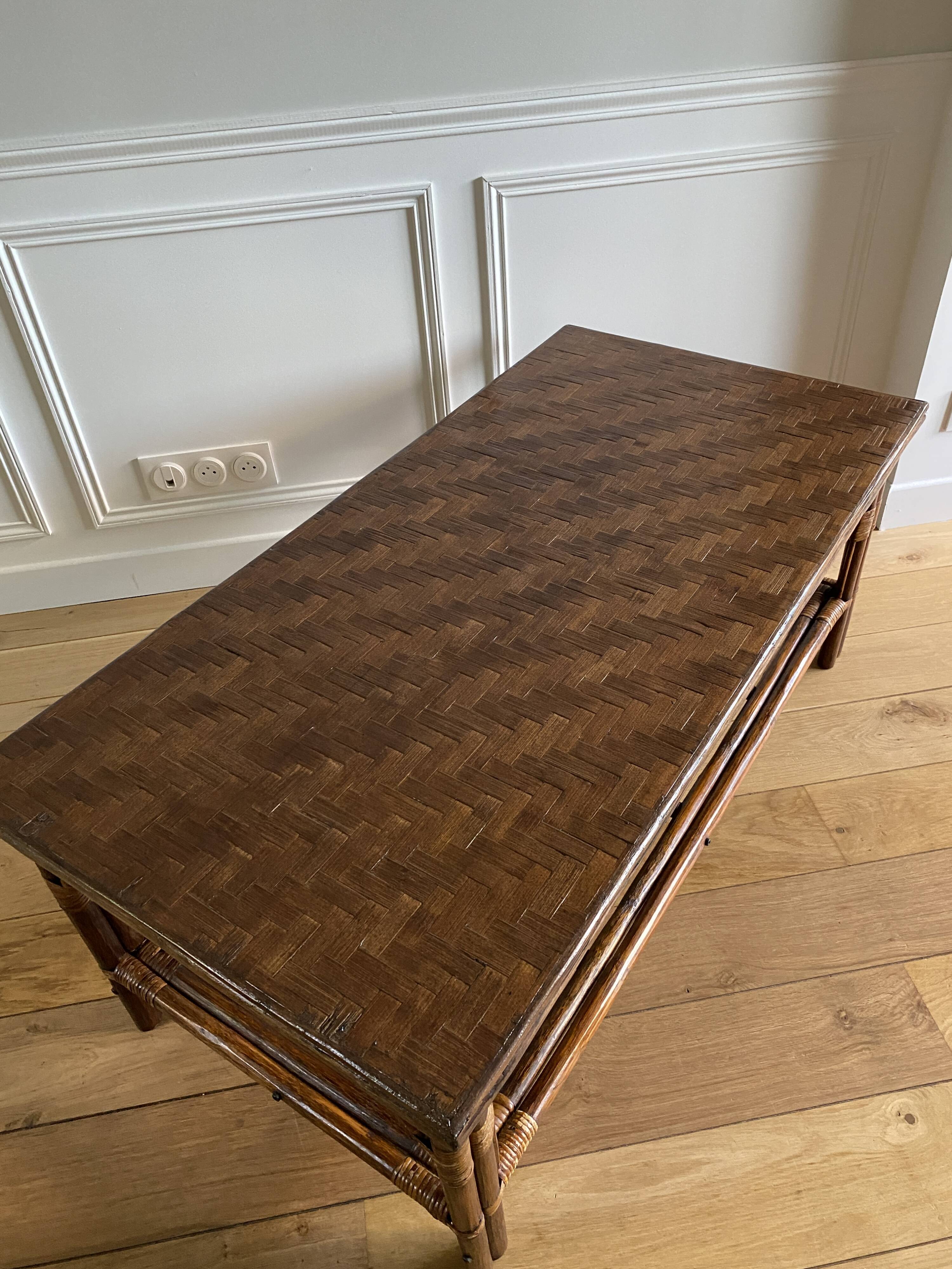 Vintage brown bamboo living room coffee table