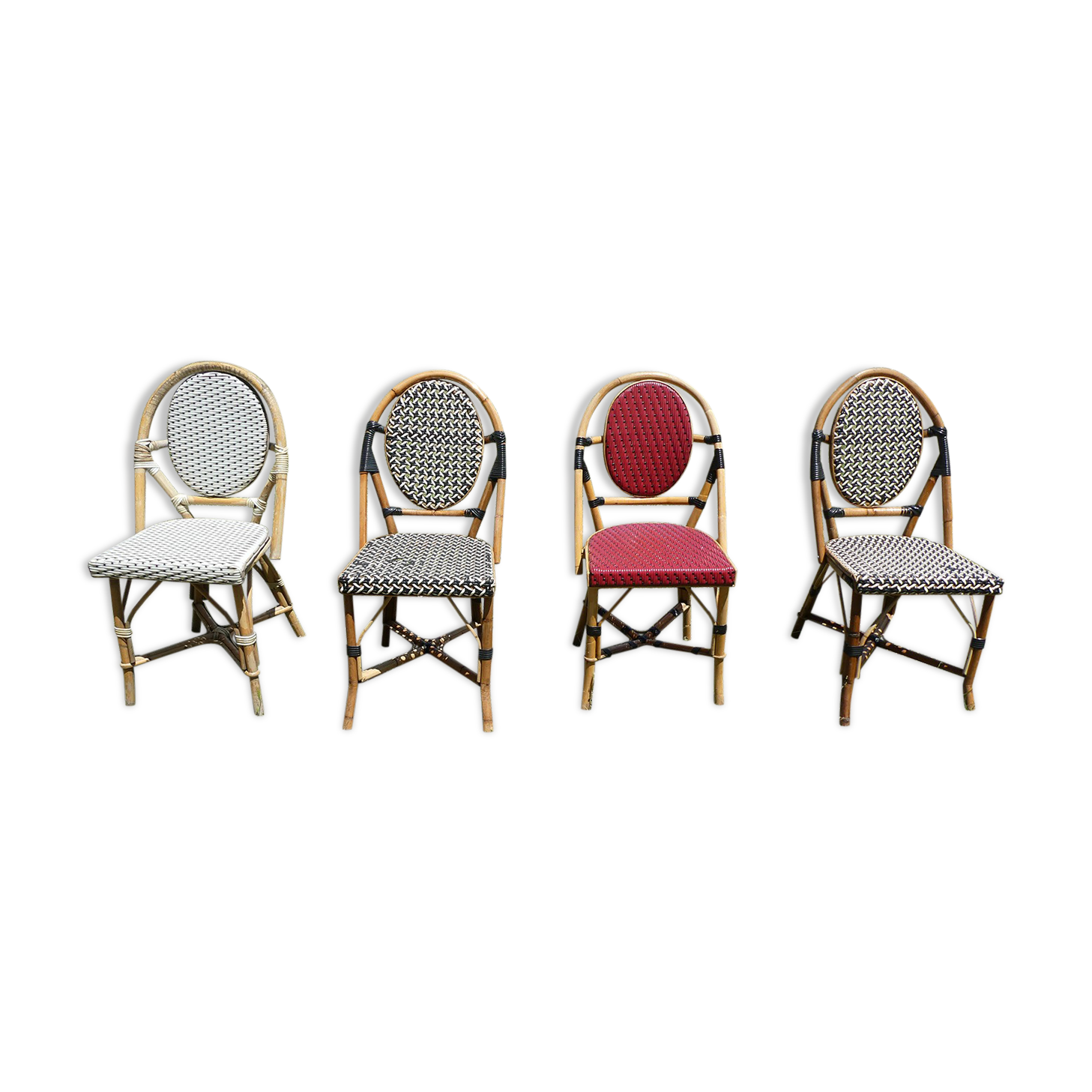 Lot of 4 chairs bistro terrace "Parisian" rattan and braiding