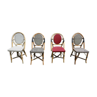 Lot of 4 chairs bistro terrace "Parisian" rattan and braiding