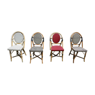 Lot de 4 chaises bistrot terrasse "parisienne" rotin et tressage