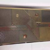 70s Brutalist Coffee Table in Brass, Bronze and Stone
