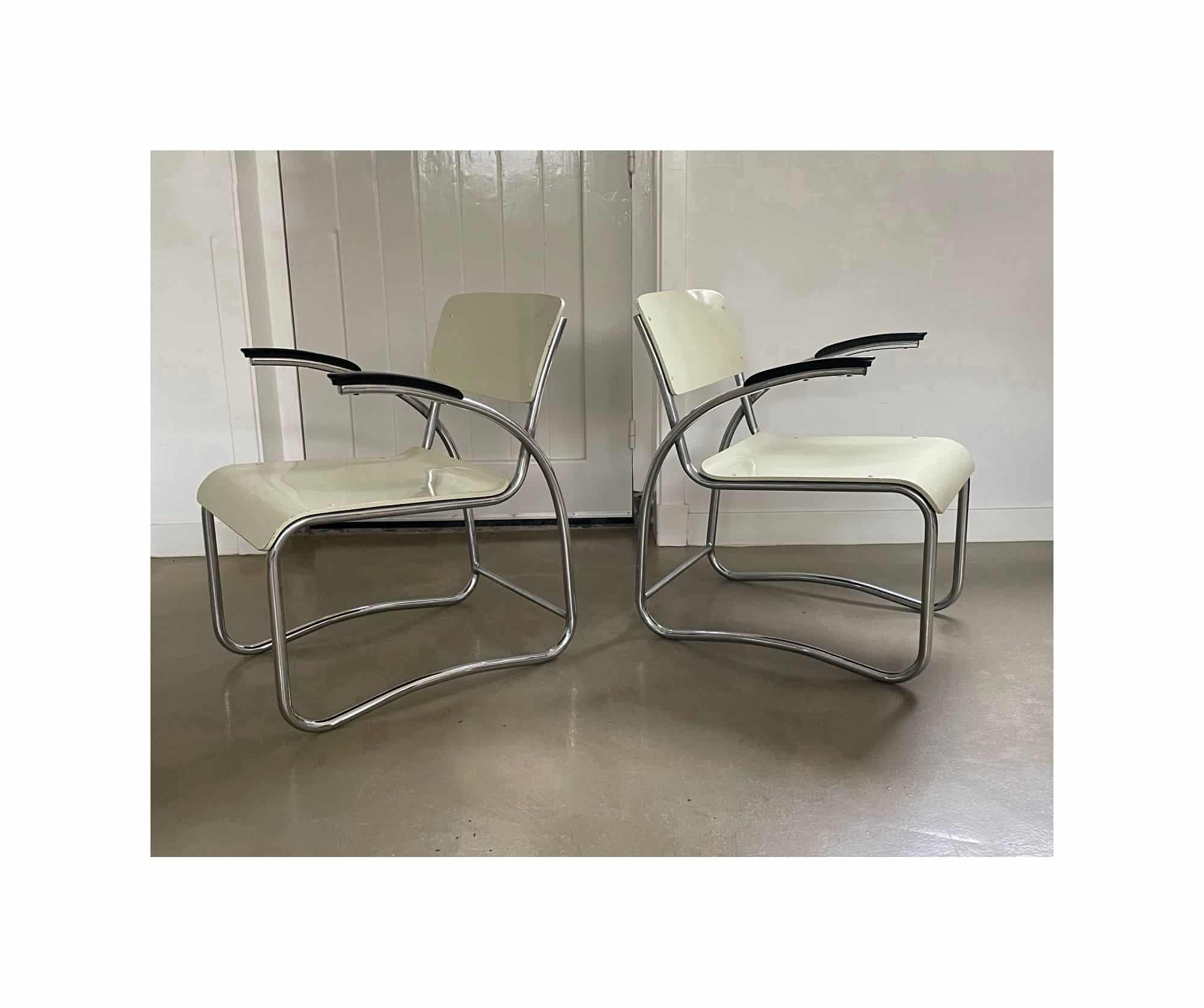 Bauhaus style arm chairs, easy chairs, Auping, The Netherlands, 1930s