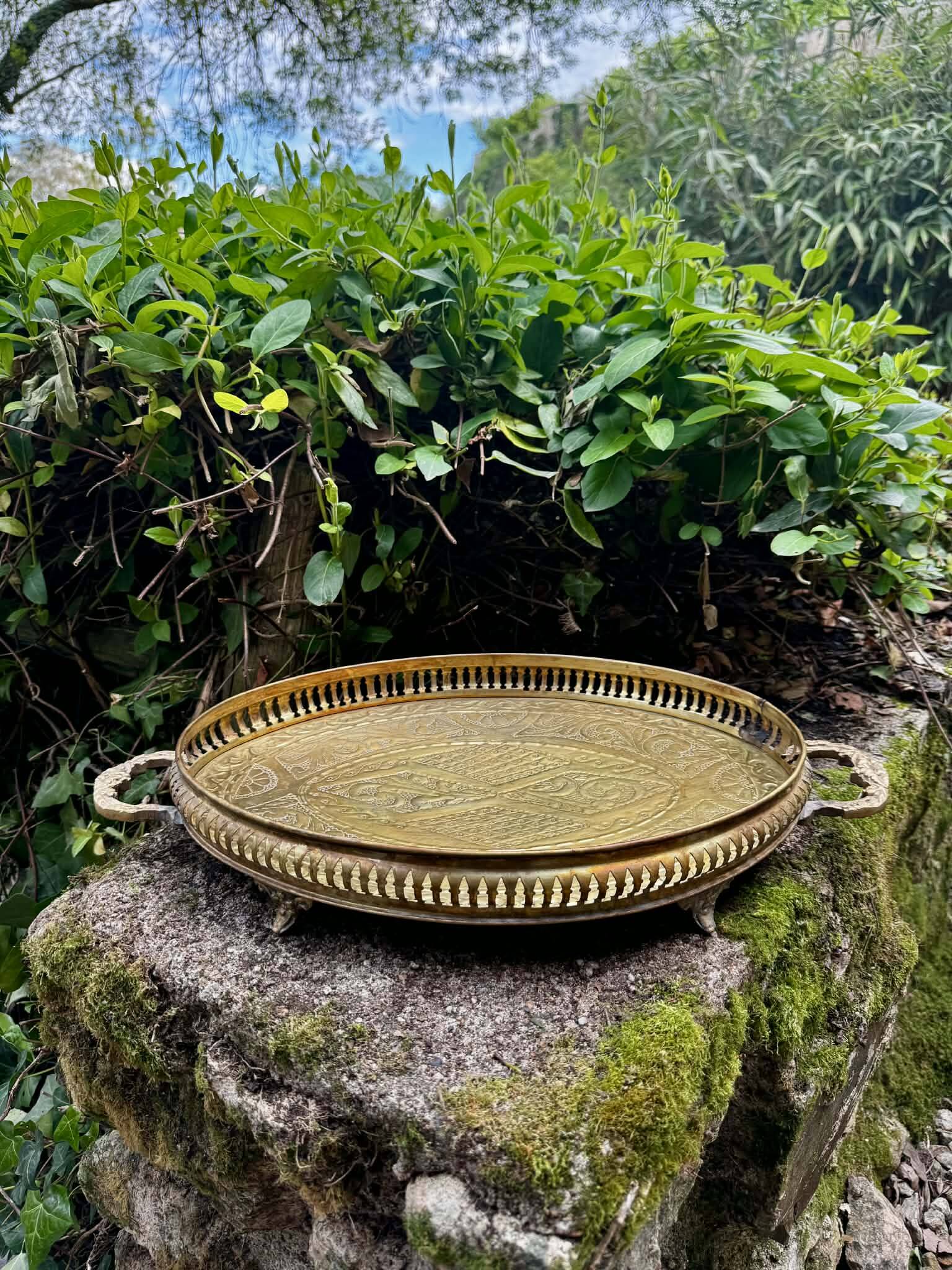 Large brass tray in Louis XV baroque style