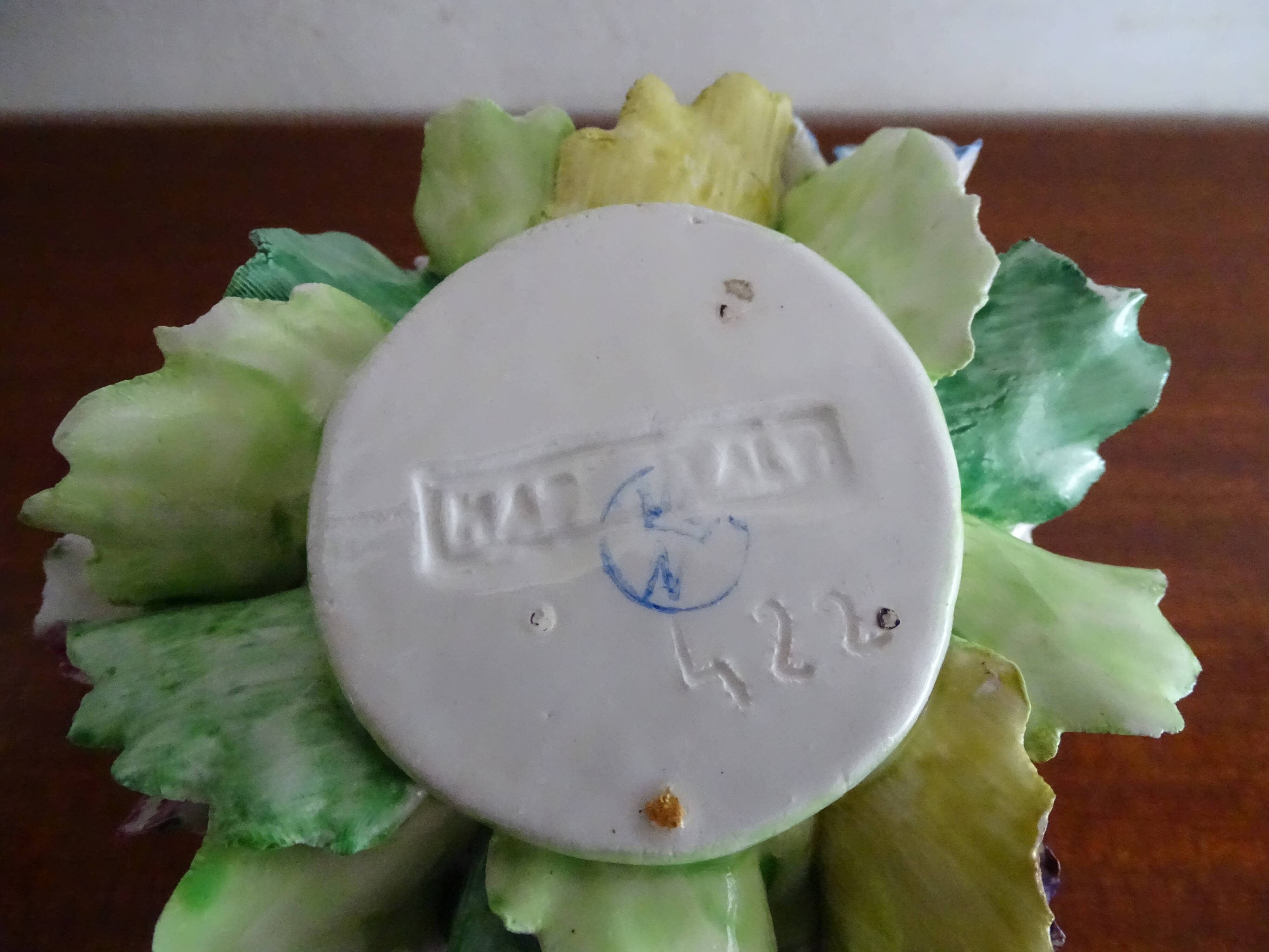 Flower candle holder in faience Old Capodimonte