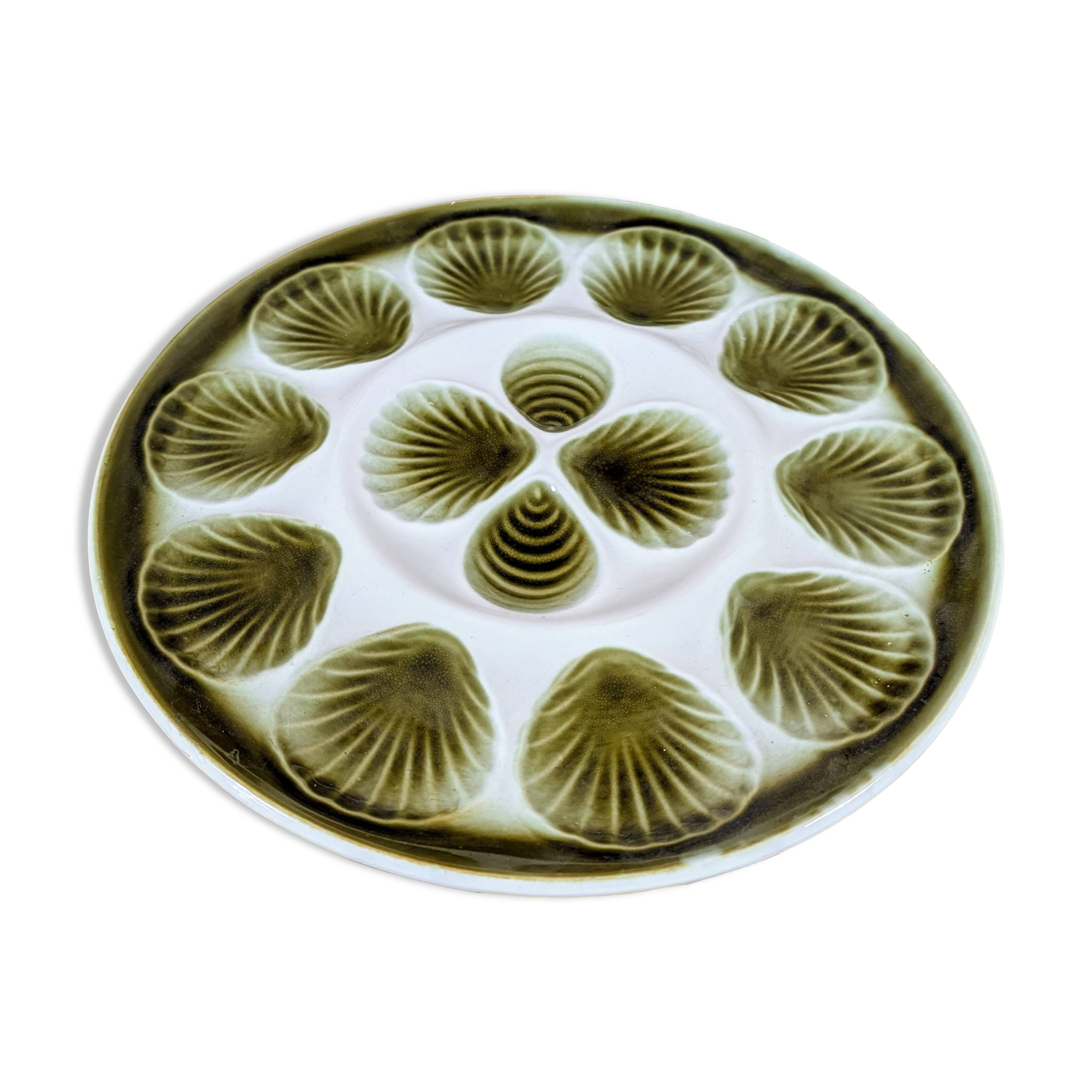 Barbotine style earthenware oyster dish