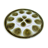 Plat à huîtres en faïence style barbotine