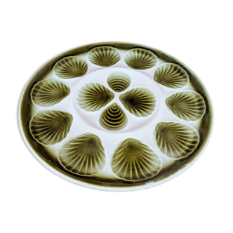 Plat à huîtres en faïence style barbotine