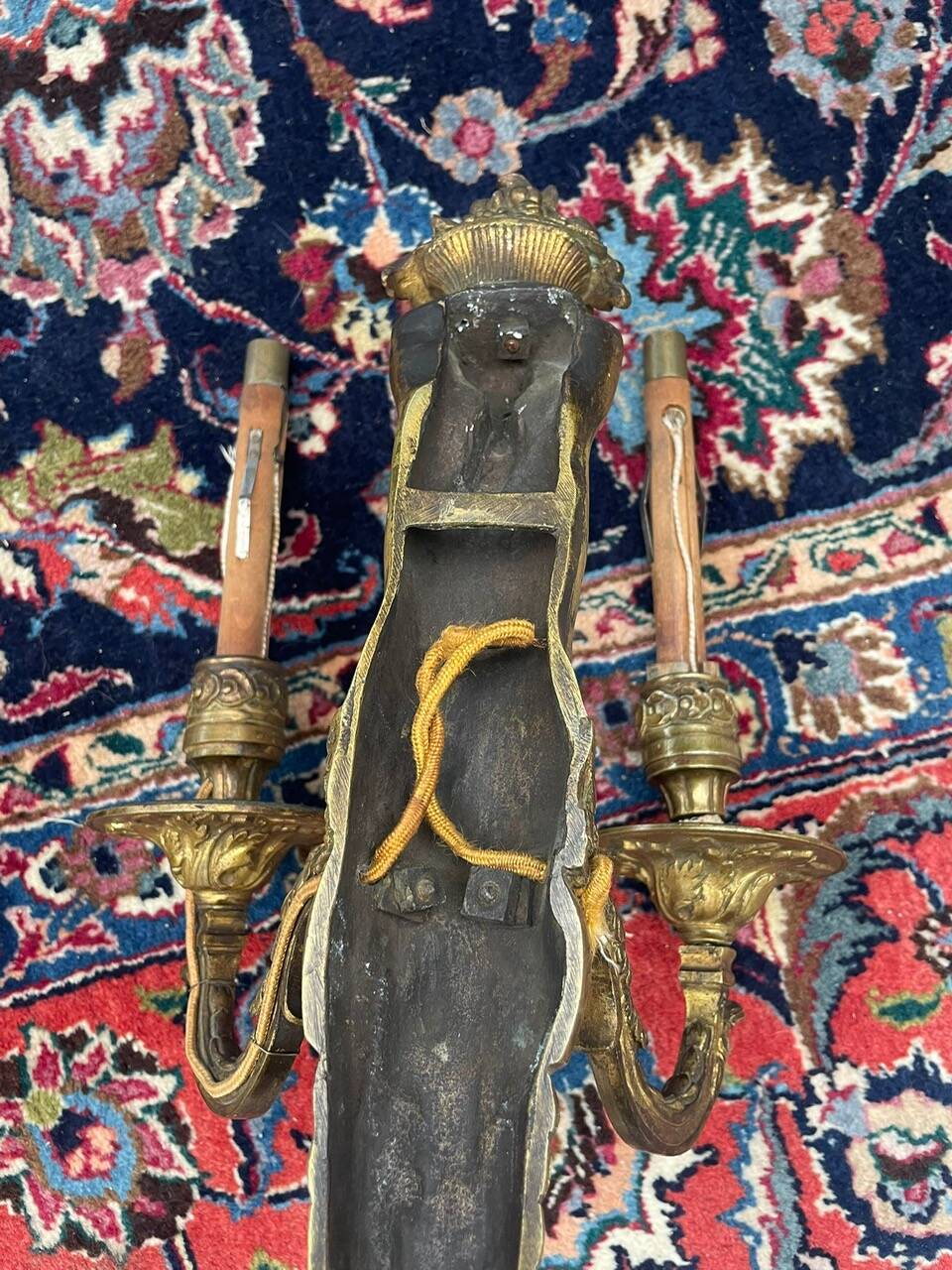 Pair of gilt bronze wall sconces with caryatid and Atlante decoration, 18th century.