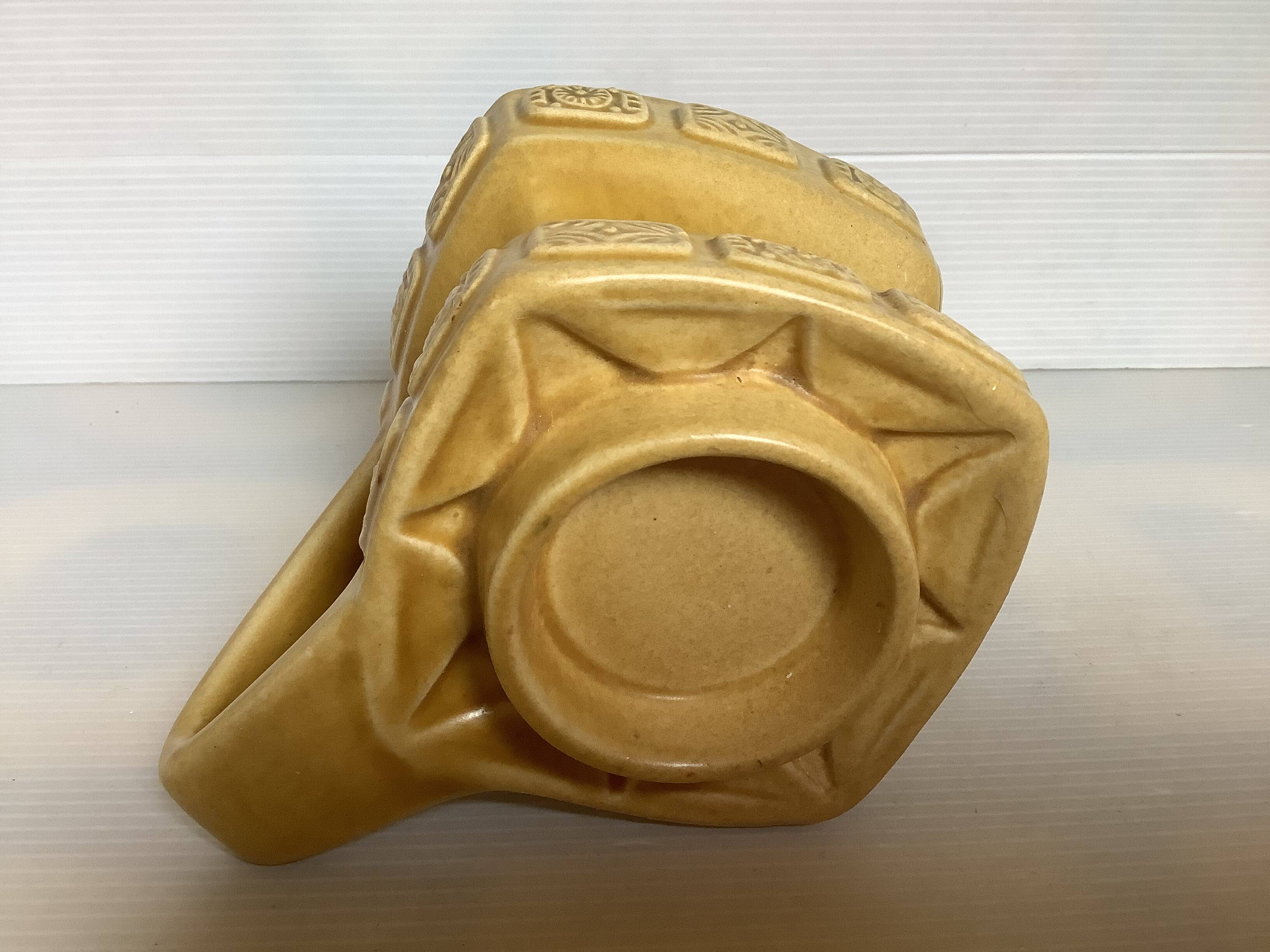 Ochre ceramic geometric-shaped candlestick