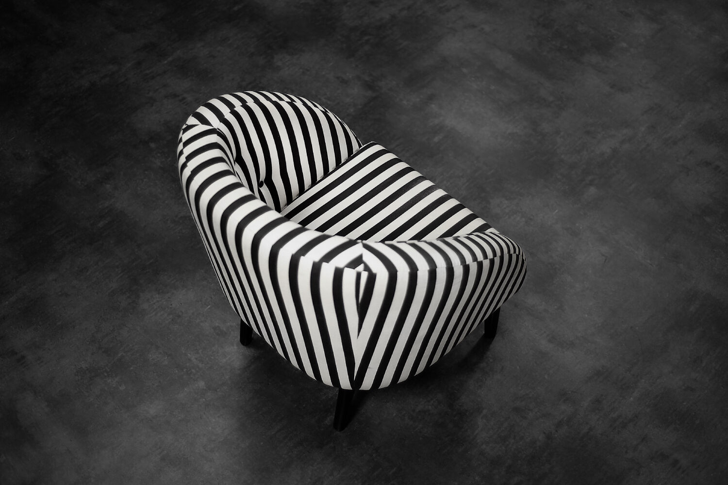 Mid-century modern Scandinavian rounded armchairs with black and white stripes, 1960s.