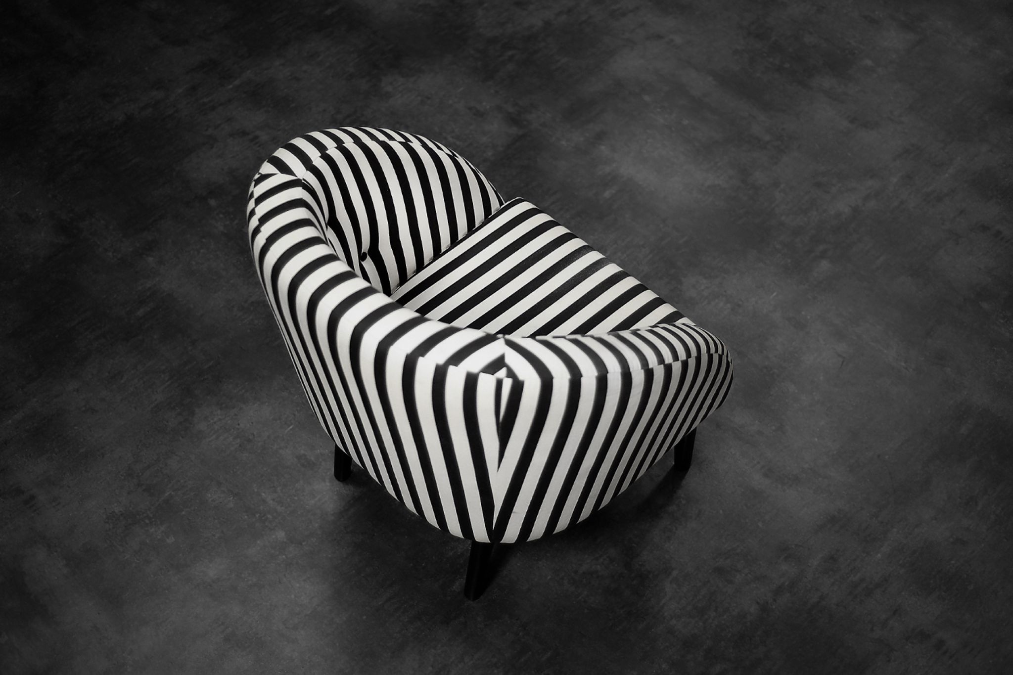 Mid-century modern Scandinavian rounded armchairs with black and white stripes, 1960s.