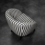 Mid-century modern Scandinavian rounded armchairs with black and white stripes, 1960s.