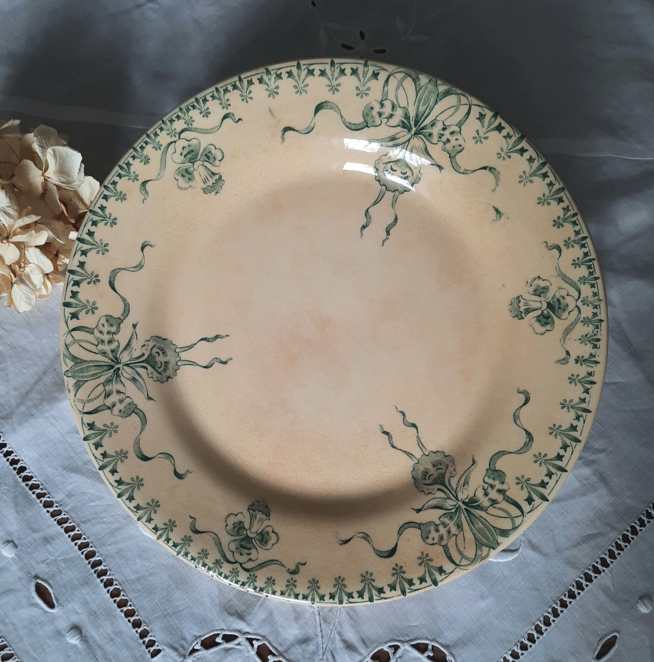 Old flat plates mismatched in earthenware