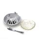 Silver-plated metal and glass shell-shaped butter dish with its knife.