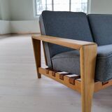 Large 1960s "Bodö" canapé in oak, leather and wool, Svante Skogh, Sweden