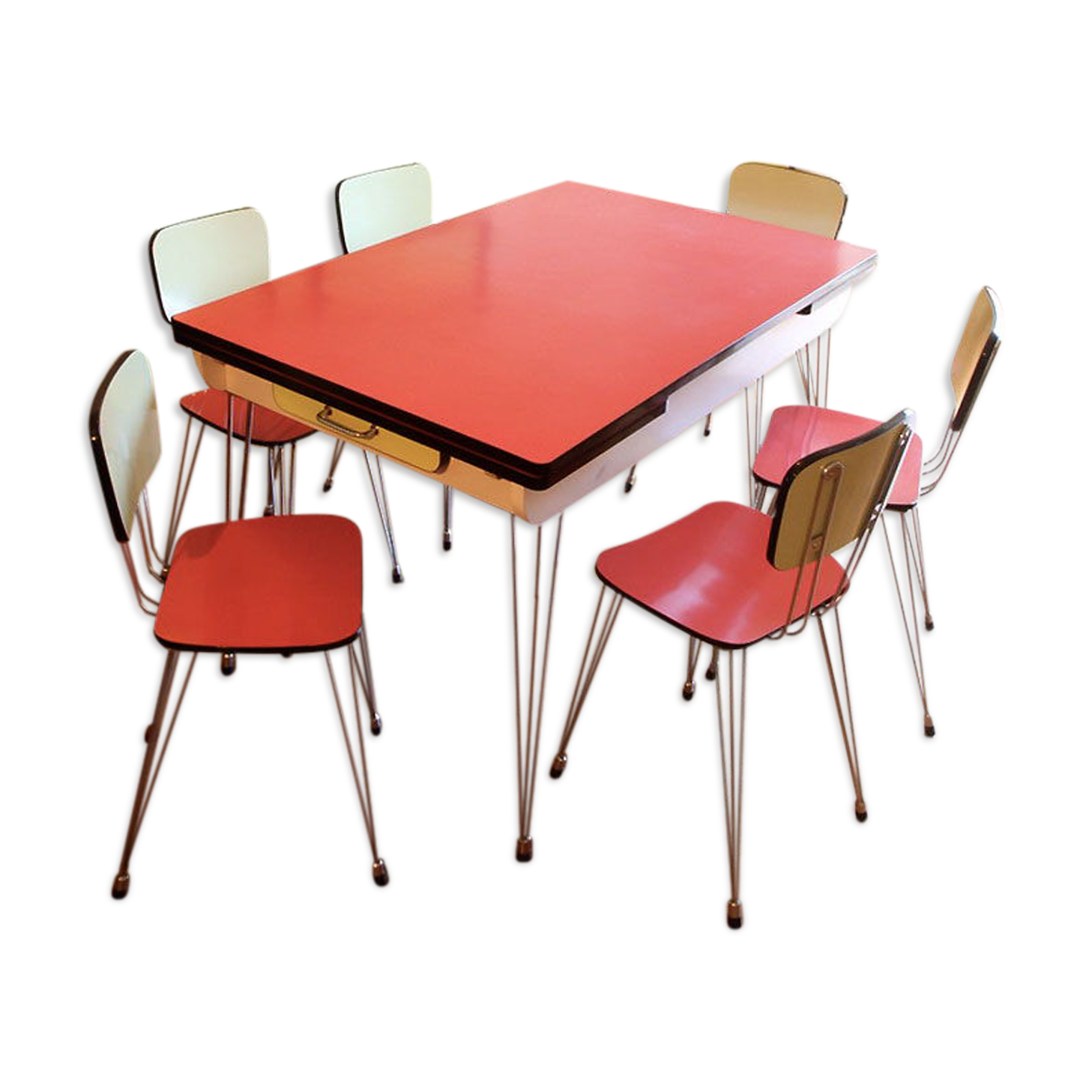 Table et chaises rockabilly en Formica structure Eiffel.