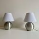Paire de lampe vintage, métal brossé et abat jour blanc, France 1970
