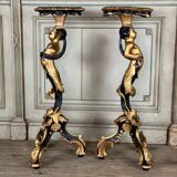 Pair of carved wooden pedestals, black and gold patina circa 1900