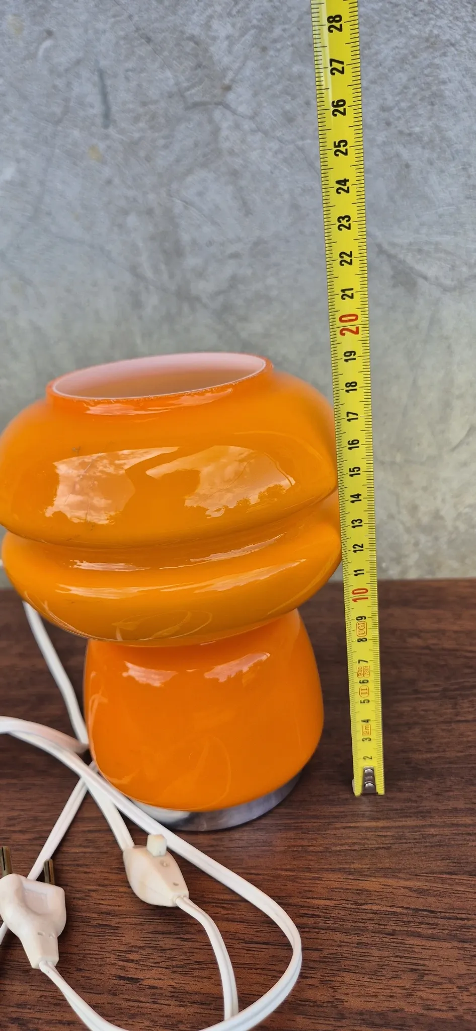 Small vintage orange mushroom lamp in opaline glass, space age.