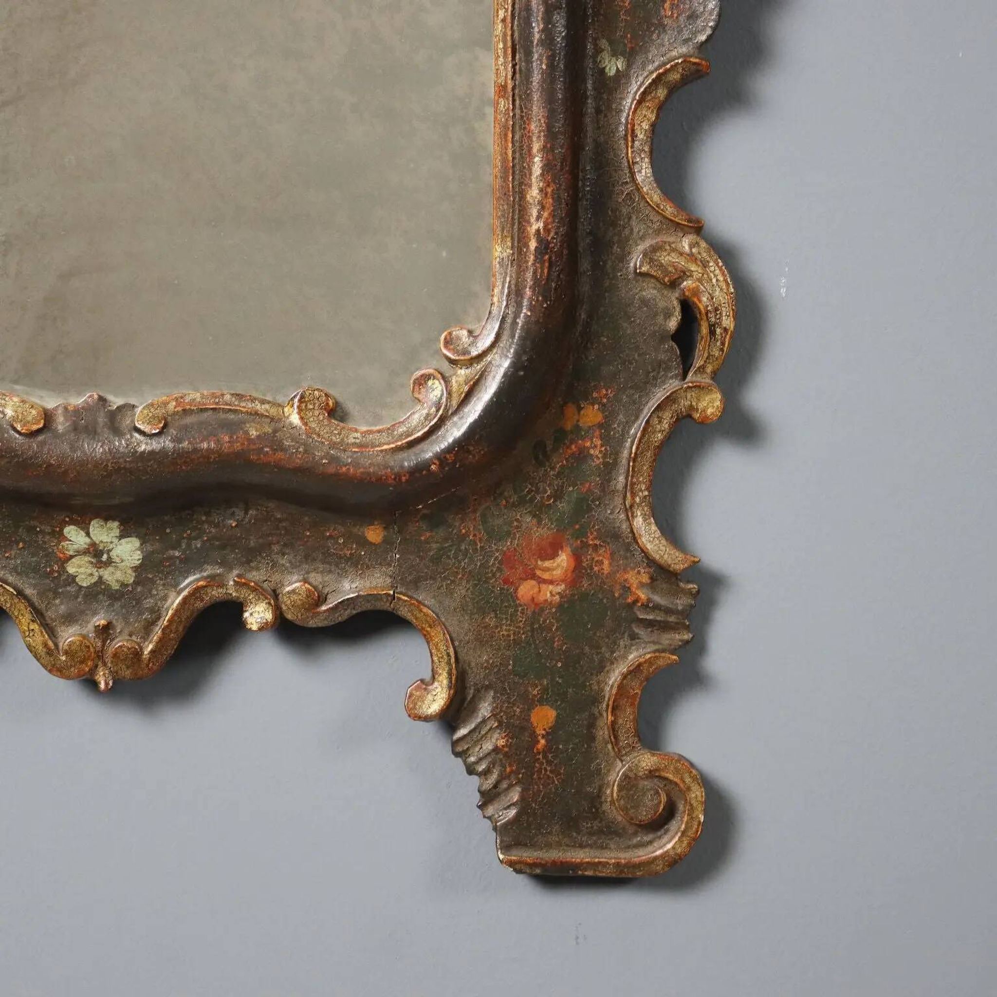 Antique lacquered wooden mirror, Italy, late 19th century.