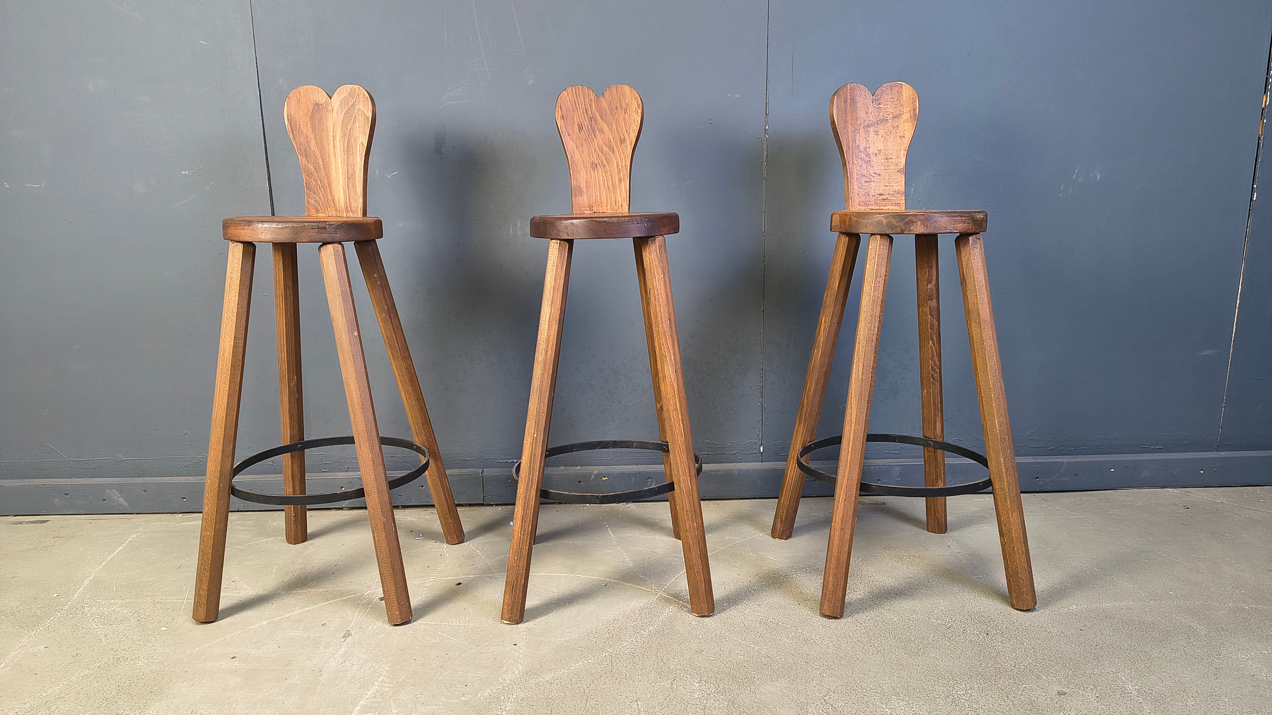 Vintage brutalist bar stools, 1960s - set of 3