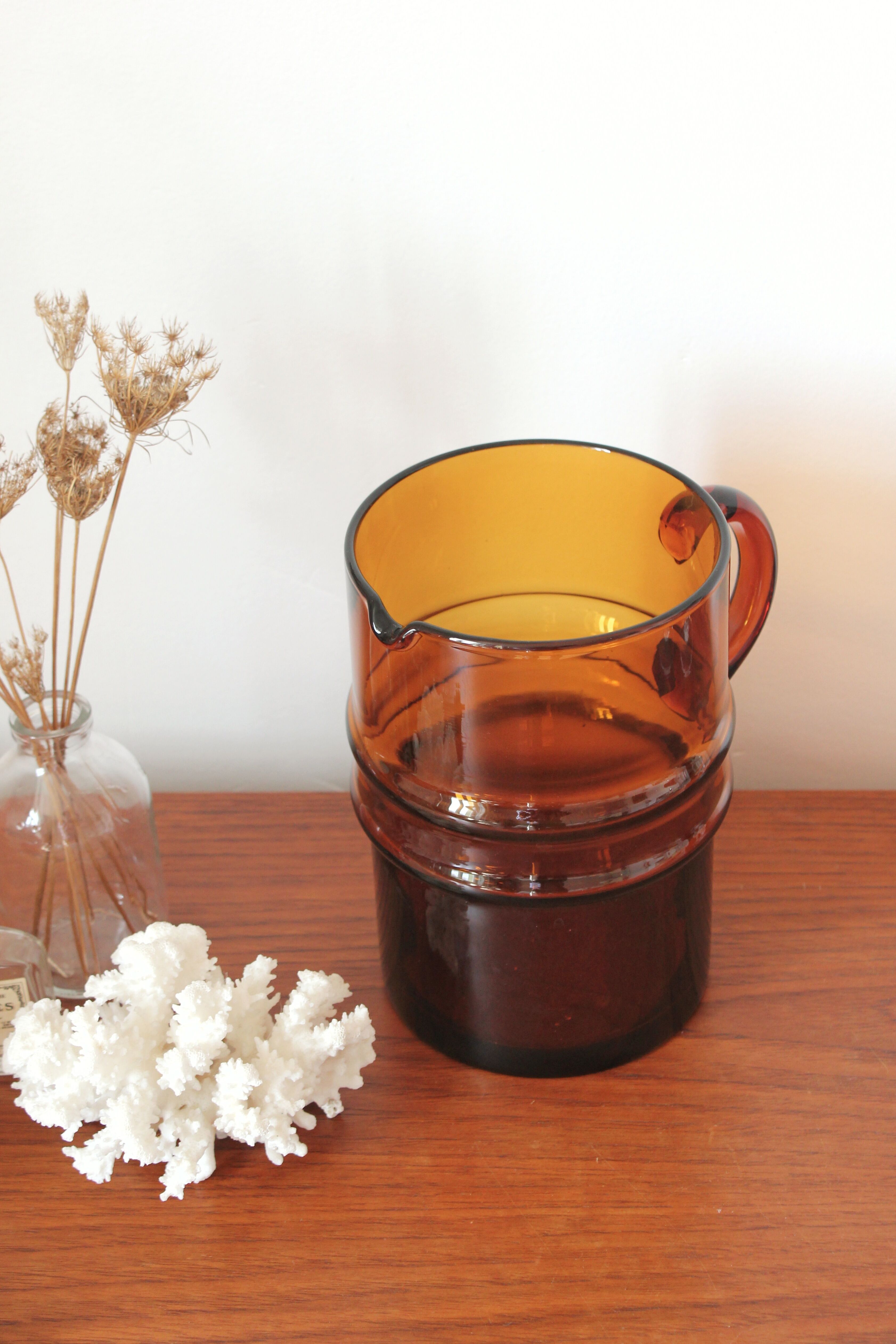 Large vintage amber glass decanter/pitcher