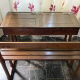School desk with 2 porcelain inkwells