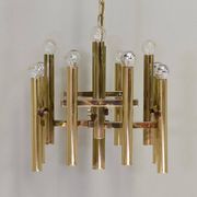 Italian brass chandelier 12 spot pendant lamp by Gaetano Sciolari, 1970s