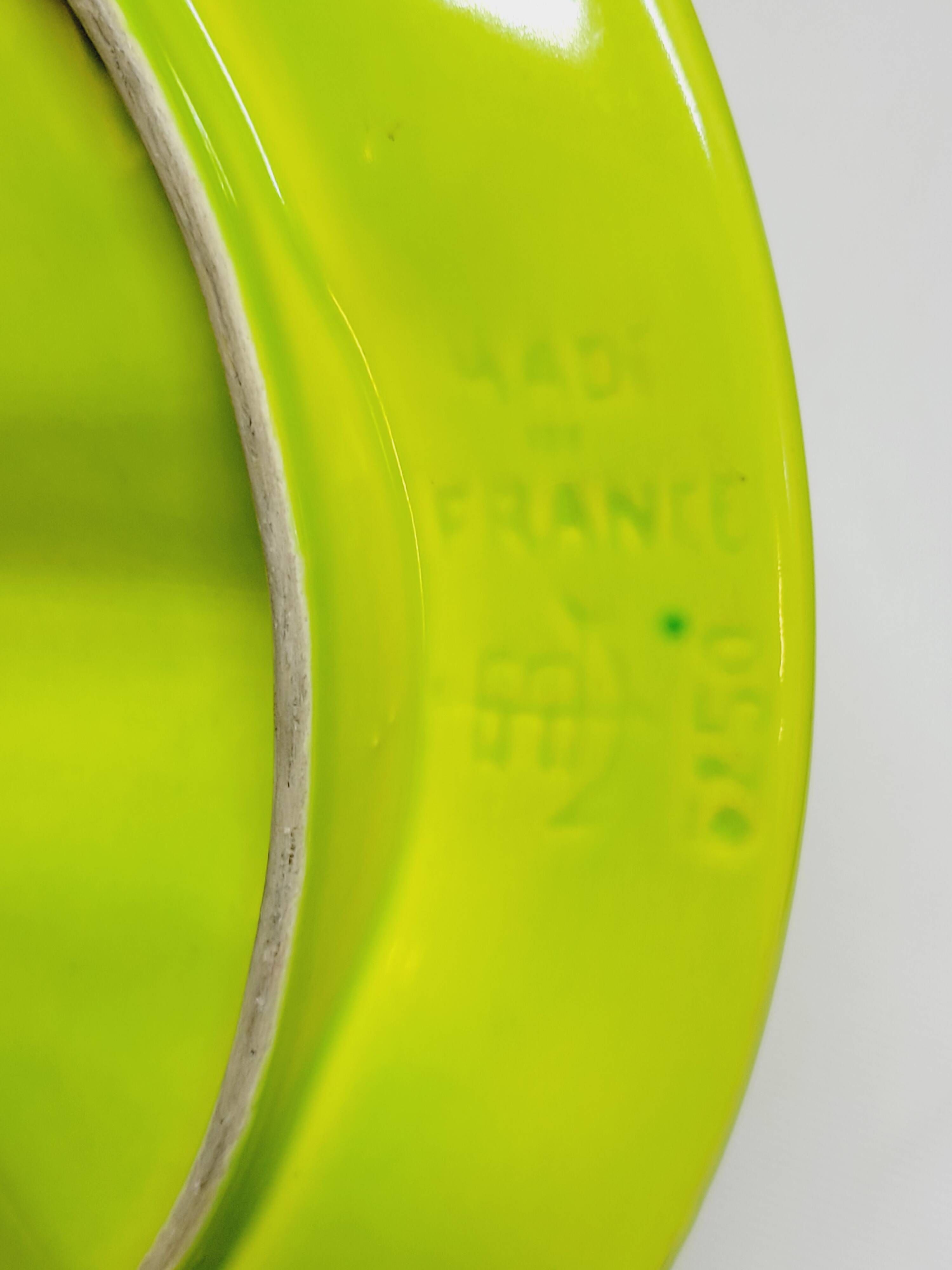 3 art deco oyster plates with green geometric decor