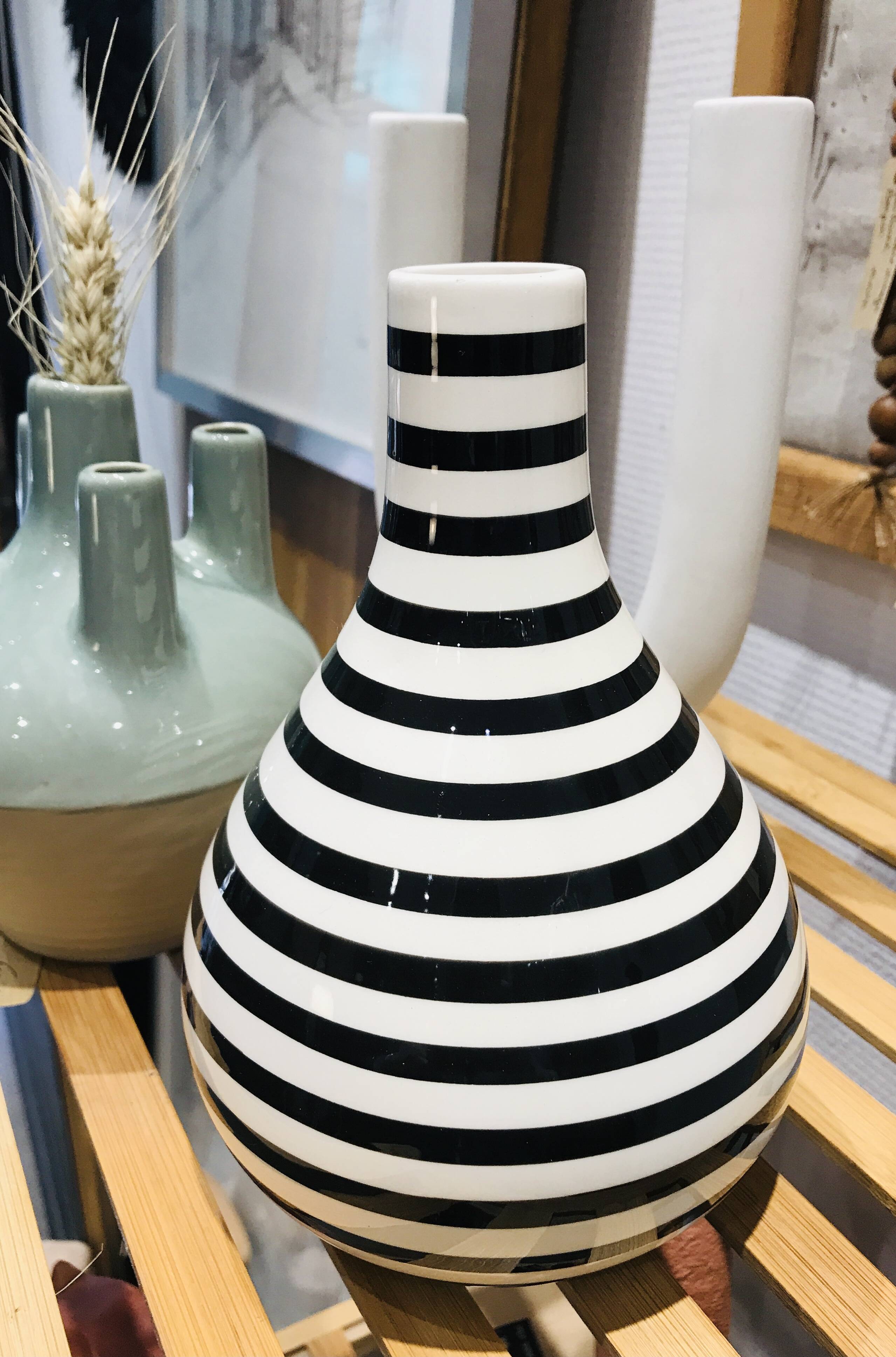 Black and white striped vase