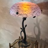 Art nouveau style bronze lamp and its marbled glass paste basin 48x30