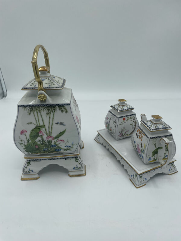 Franklin Mint théière, sucrier et petit pot de crème, porcelaine 1986