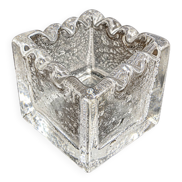 Daum Nancy square pocket ashtray in thick bubbled glass.