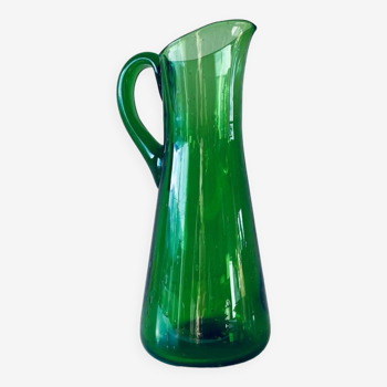 Blown and bubbled glass pitcher