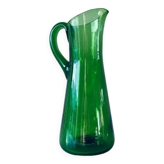 Blown and bubbled glass pitcher