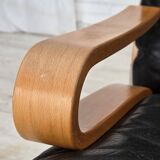 1970s, Norwegian design, armchair model "Kengu", leather, bent wood.