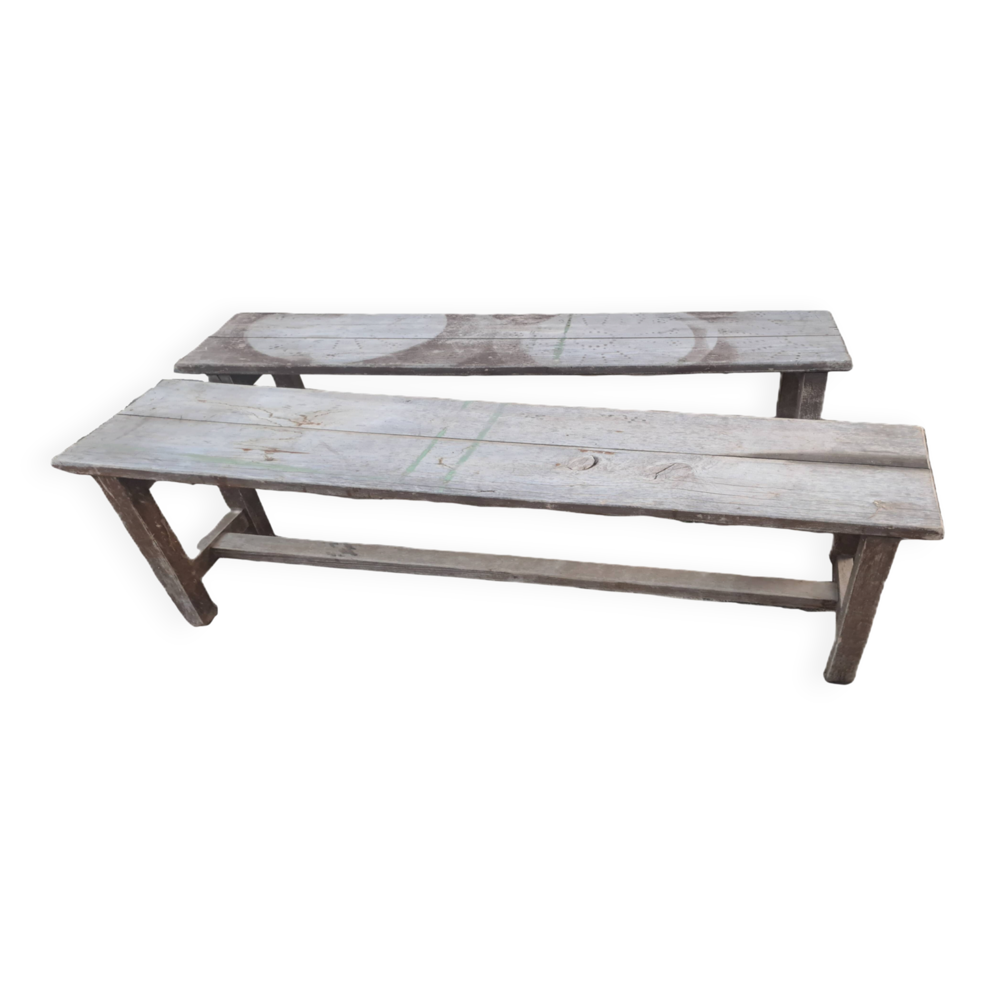 Pair of solid raw wood benches XIX