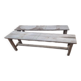 Pair of solid raw wood benches XIX