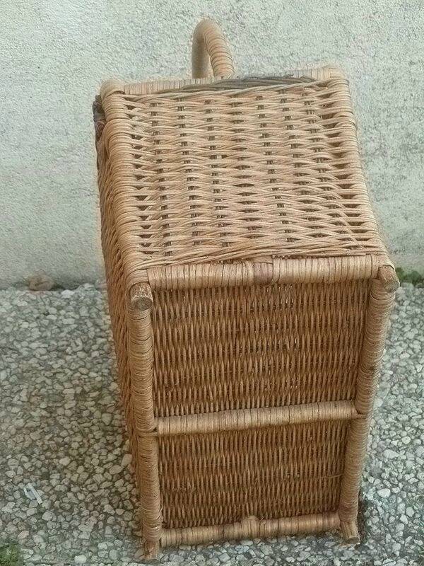 rattan magazine rack, vintage