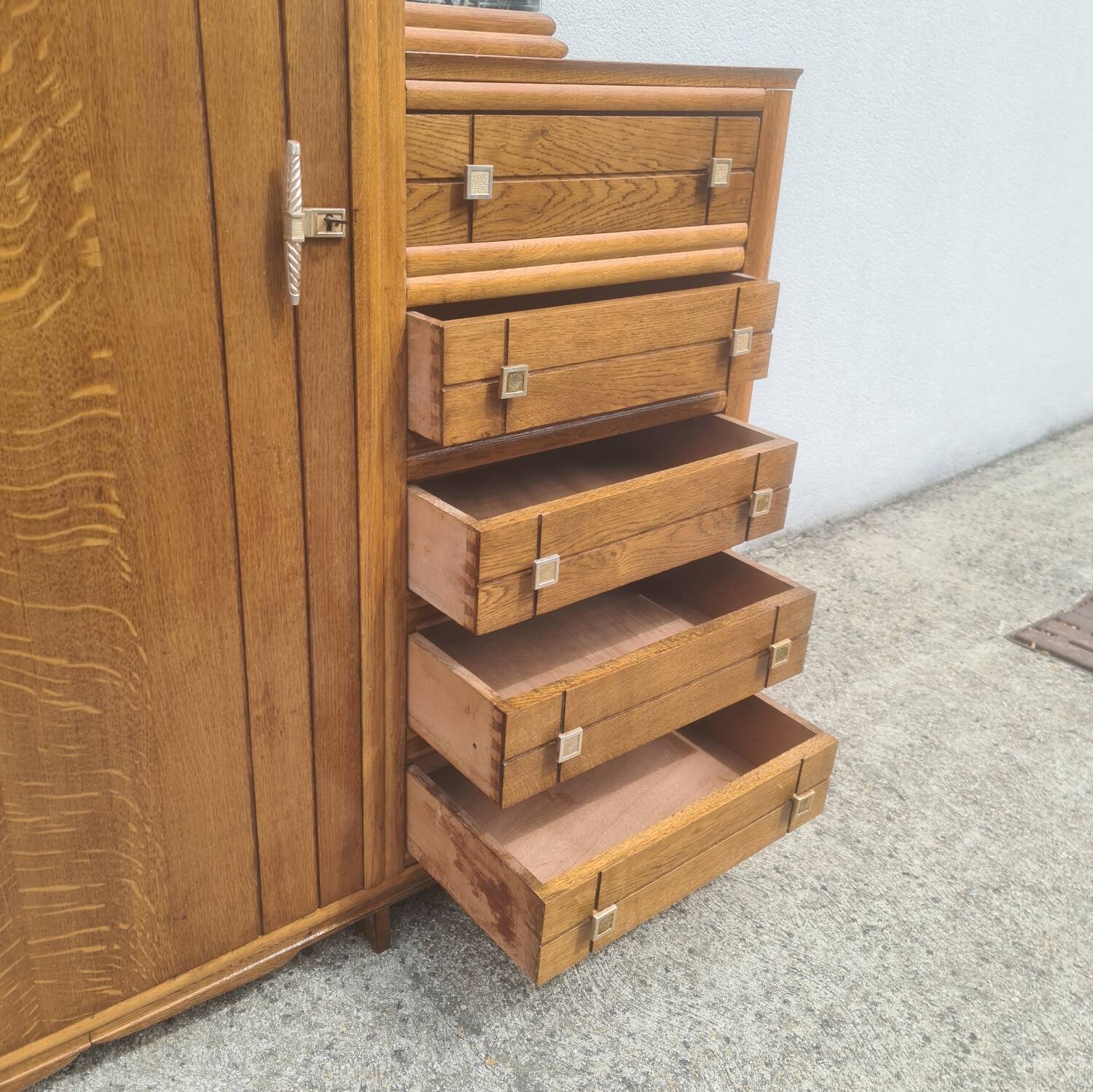 Asymmetrical storage unit Dresser wardrobe with vintage mirror 1950