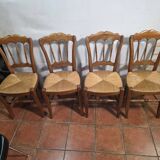 4 rustic farmhouse chairs made of wood and straw