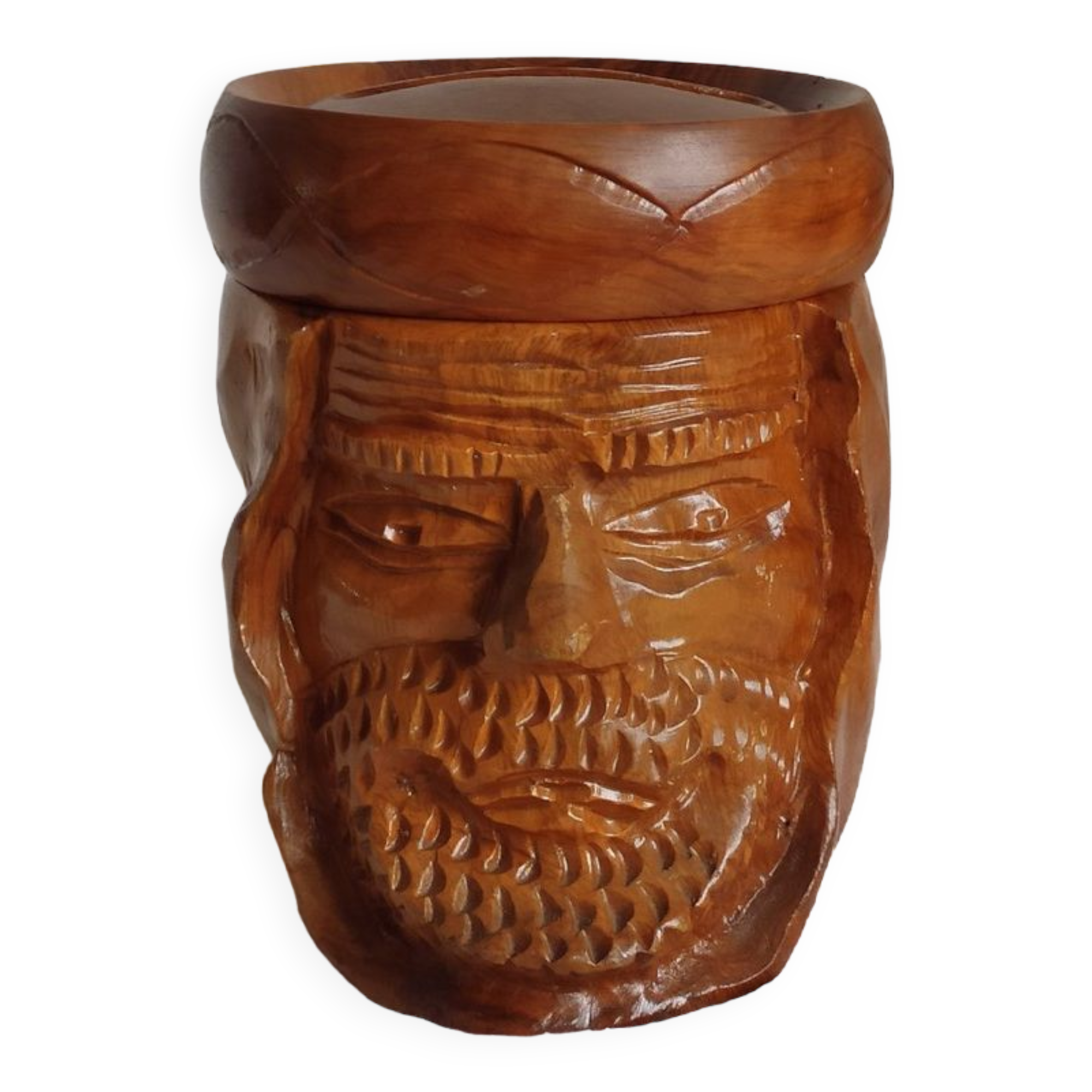 Tobacco pot face carved wood