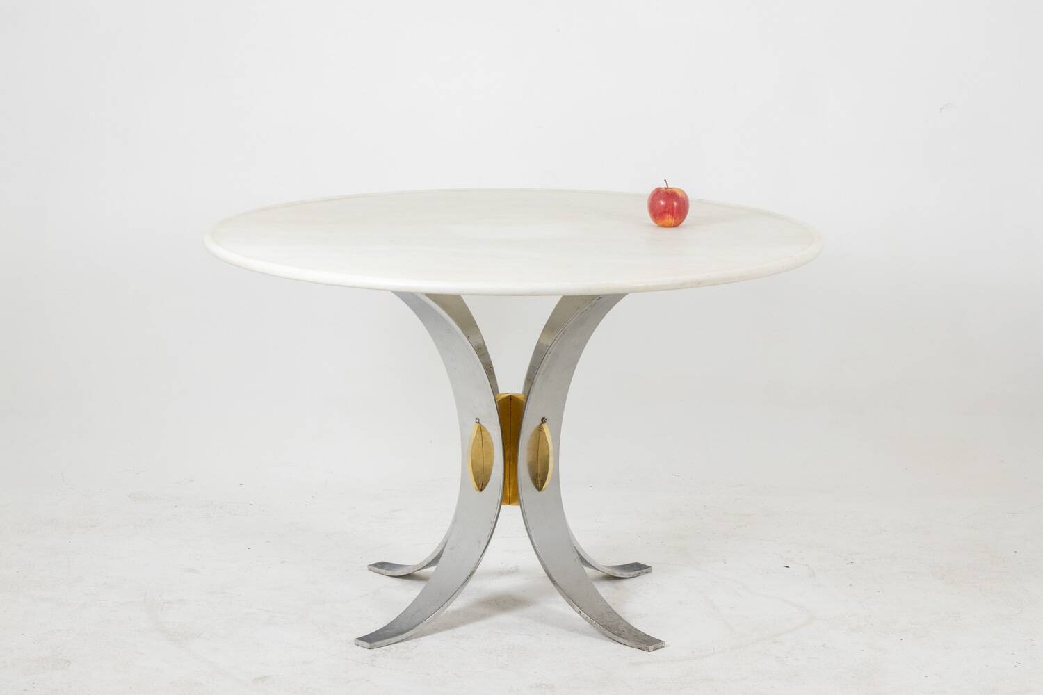 White marble and chrome and gold metal table. 1970s.