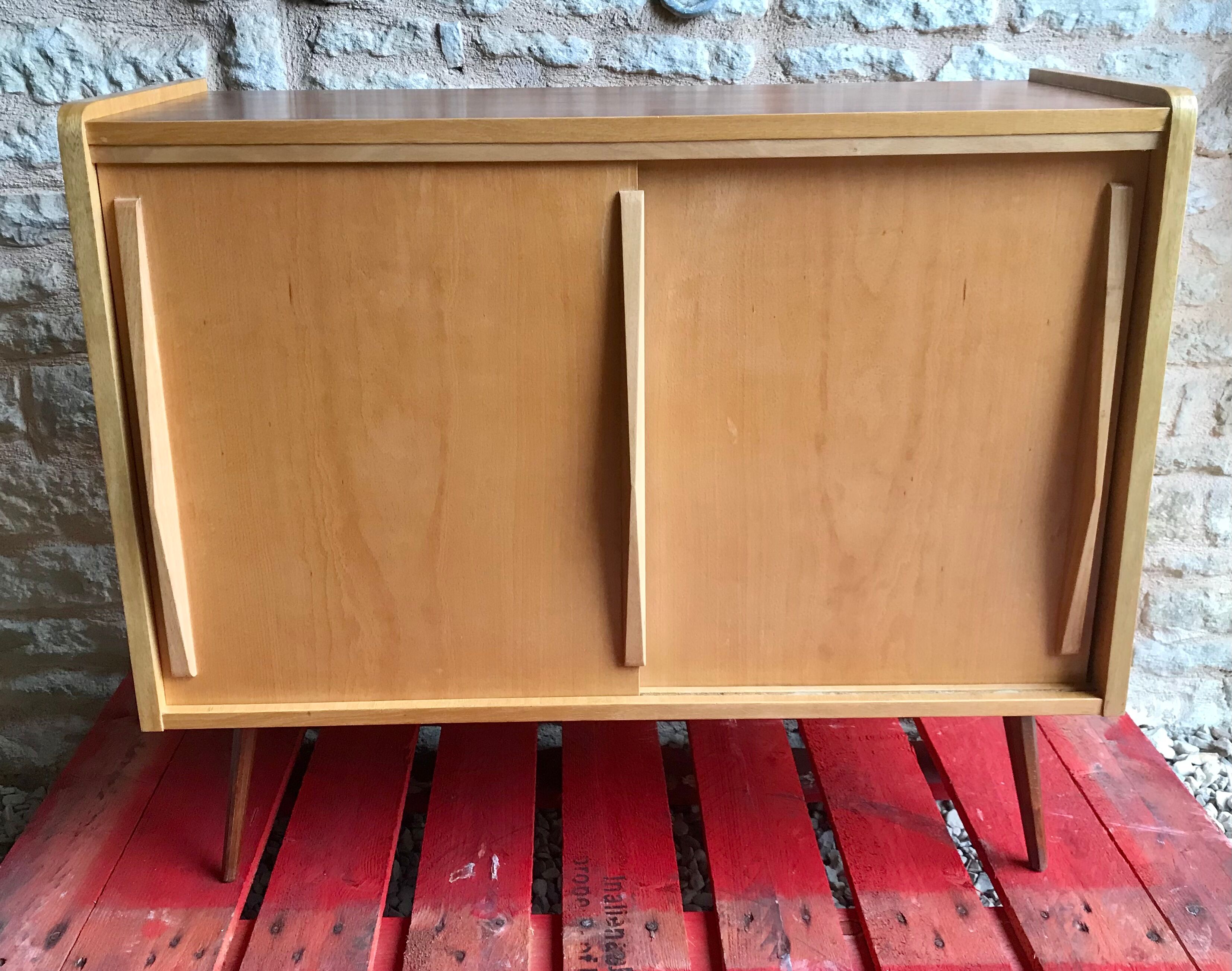 Vintage storage cabinet sliding doors feet compass