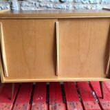 Vintage storage cabinet sliding doors feet compass