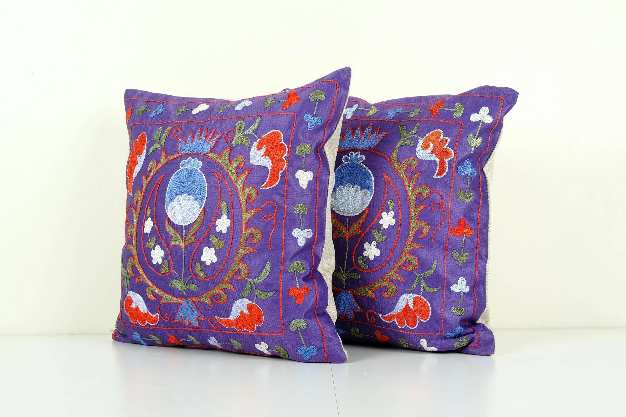 Set of 2 vintage embroidered cushion covers 48x48 cm