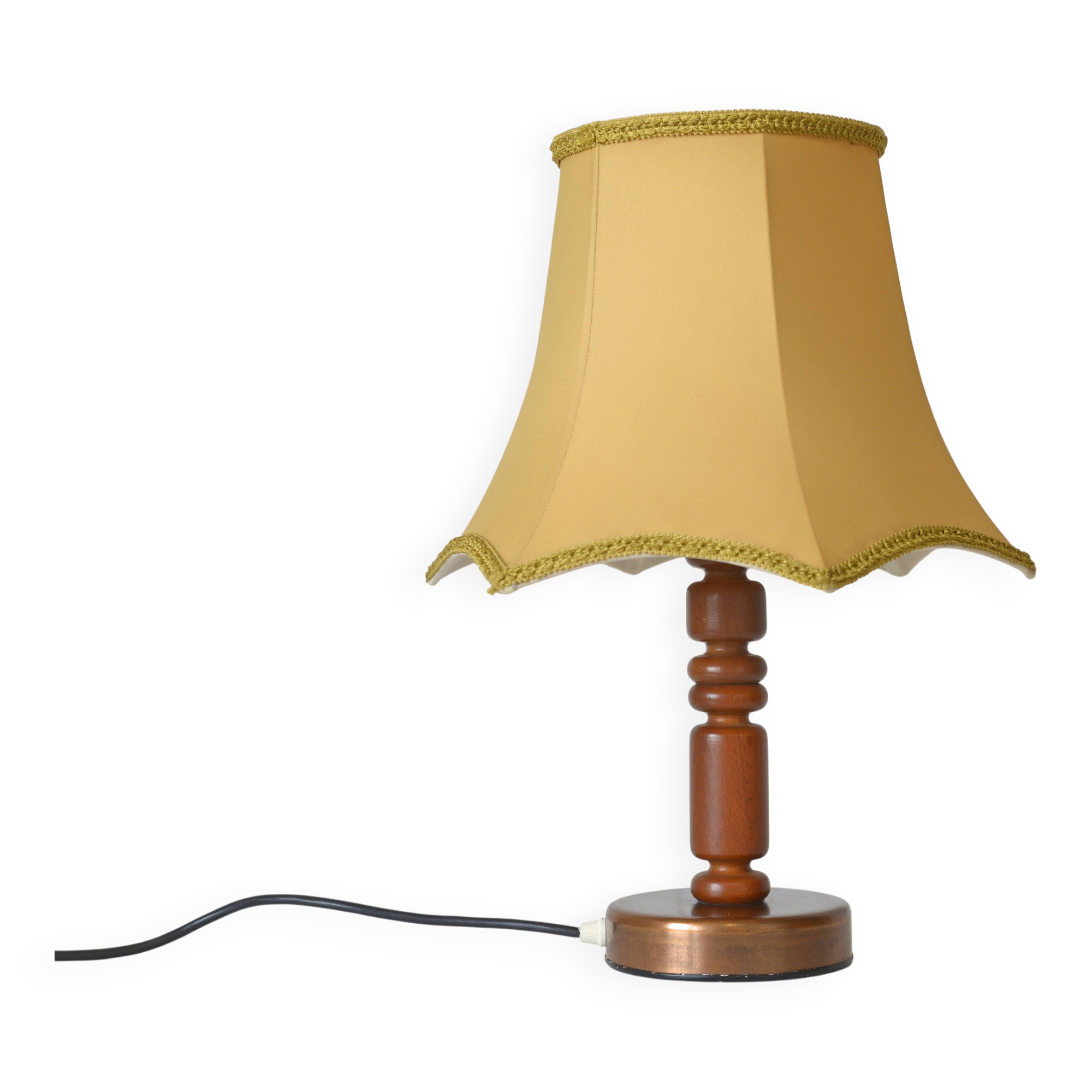 Large Vintage Bedside Lamp / French Style Table Light / Gold Textile Shade